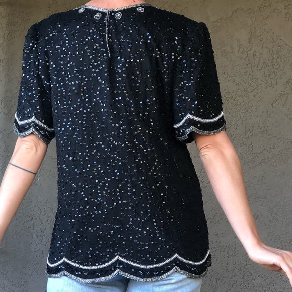 Bling is the New Normal! vintage silk bead& sequin top - Picture 11 of 11